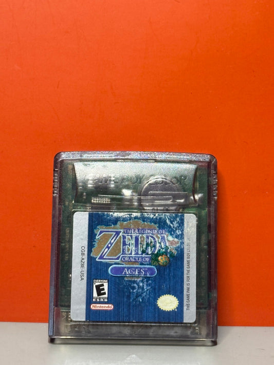 The Legend of Zelda Oracle of Ages cleaned cartridge front with visible label wear